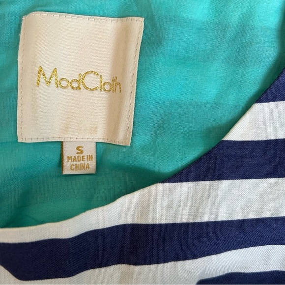 MODCLOTH Fit n Flare Striped Floral Blue Dress - Picture 5 of 9